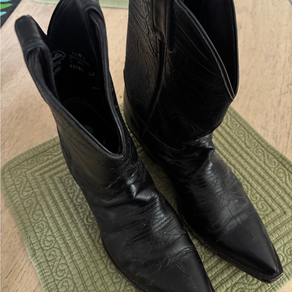 Justin Boots Black Leather Western Footwear - Picture 6 of 6